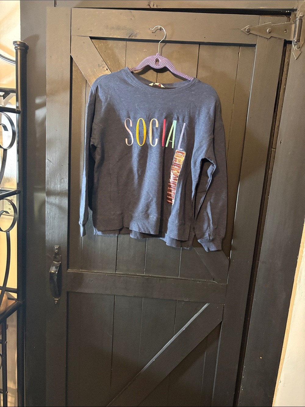 Wildfox Navy Blue Sweatshirt with Multicolor SOCIAL Letters